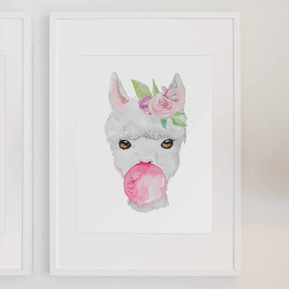 Cute Llama Nursery Decor Wall Art Watercolor Illustration Print Poster Unframed - Picture 3 of 7